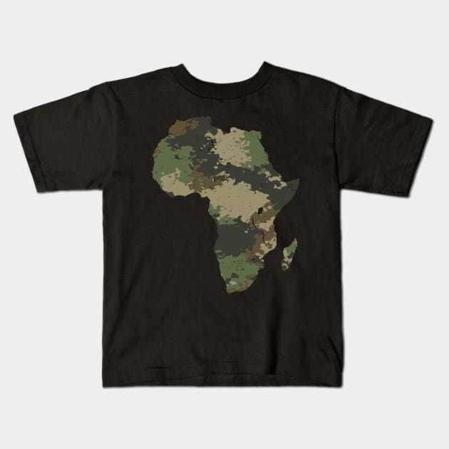 Africa Continent Map Camo Pattern African Safari Camouflage Kids T-Shirt by BraaiNinja